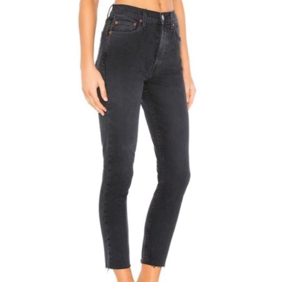 Re/Done Redone Originals High Rise Ankle Raw Hem Crop Faded Black Jeans Size 25 - Picture 4 of 16